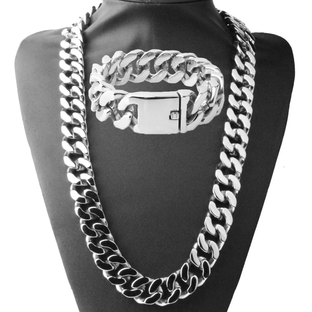 

20mm Huge Heavy 316L Stainless Steel Silver Color Cuban Curb Link Chain Men's Necklace 23.6"&Bracelet 8.66" Jewelry Set New Gift