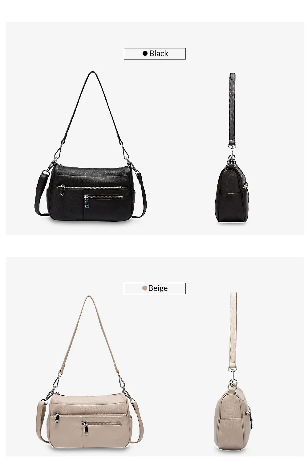 Zency Noble Damen Kleine Umhängetasche 100 % Echtleder Weiß Blau Mode Umhängetasche Geldbörse Beige Hobos Handtasche – Detail 11