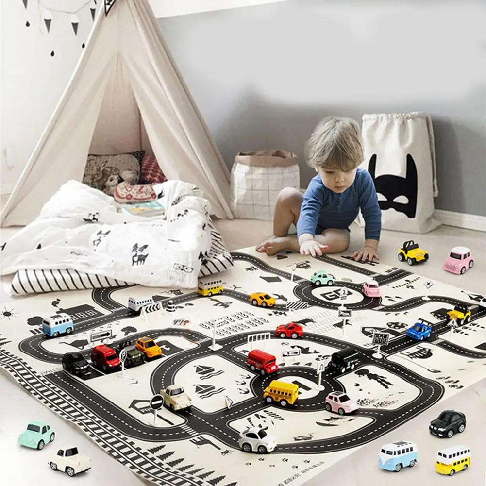 Tapis de jeu Portable pour bébés, motif de route