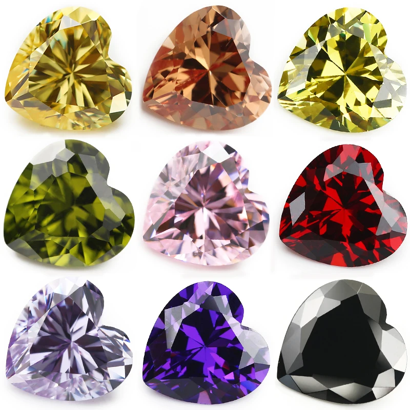 Size 3x3mm-12x12mm 5A Heart Shape CZ Stone Various Color Cubic Zirconia Loose Synthetic Gems For Jewelry Making