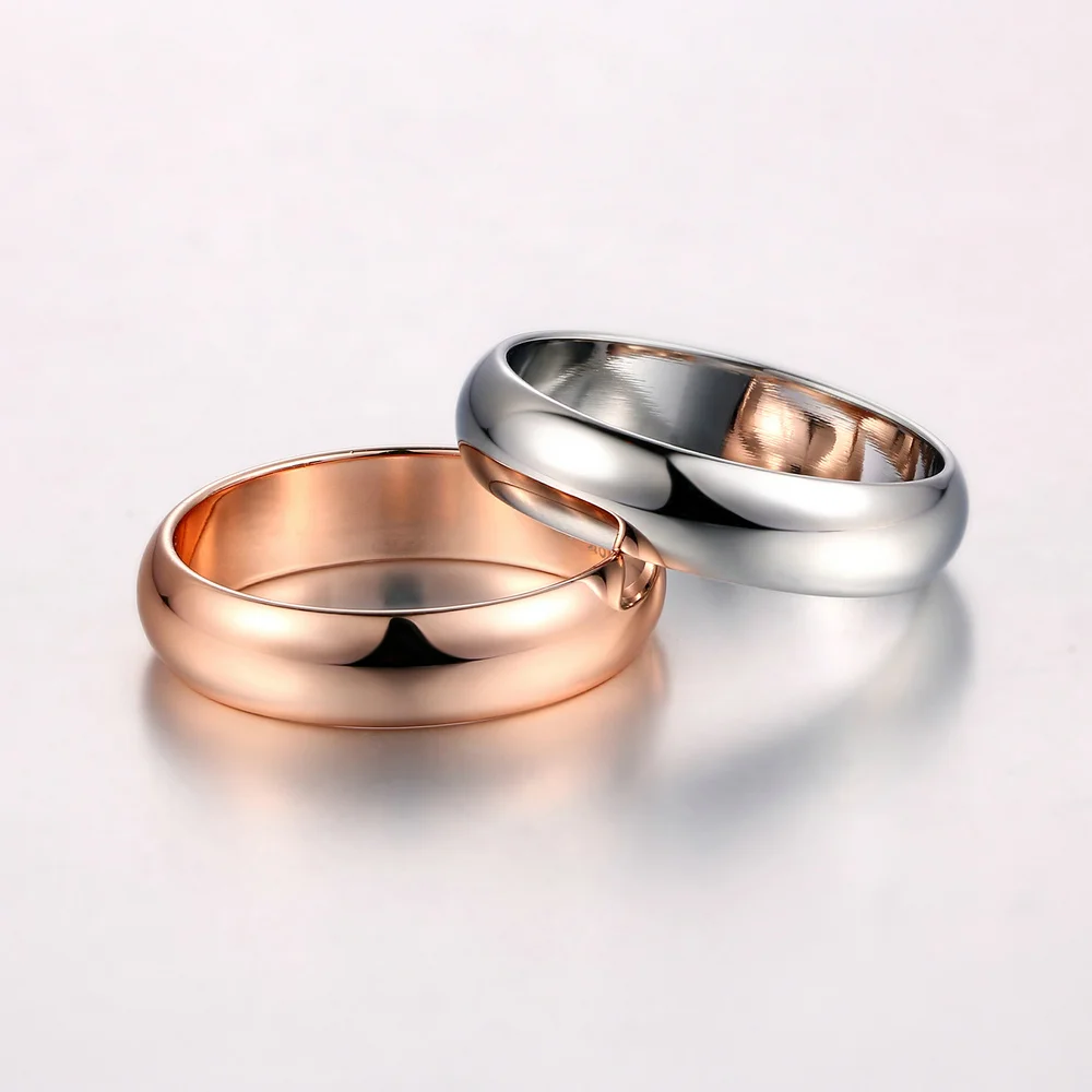 Double Fair Simple Round Couple Rings  For Men Women Metal Rose Gold Color Wedding Promise Date Finger Ring Jewelry  DFR049