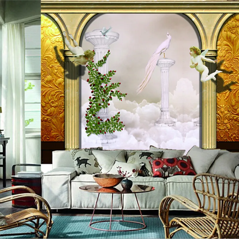 

The custom 3D murals,European 3D mural, two lovely angels papel de parede,living room sofa TV wall bedroom wall paper