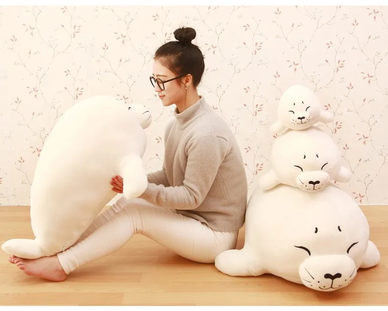 

large 80cm cartoon seal plush toy white seal doll soft throw pillow toy birthday present Xmas gift 0232