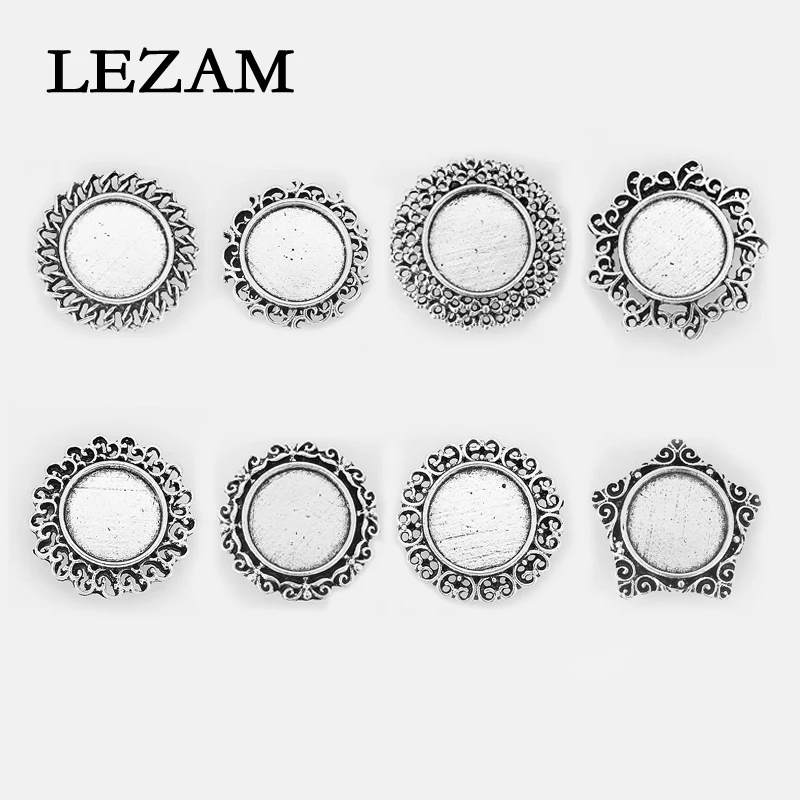 10pcs Antique Charm Lacework Filigree Flat Slider Beads Spacer ,14mm/16mm Round Cab Cabochon Bezel Tray Spacer Jewelry