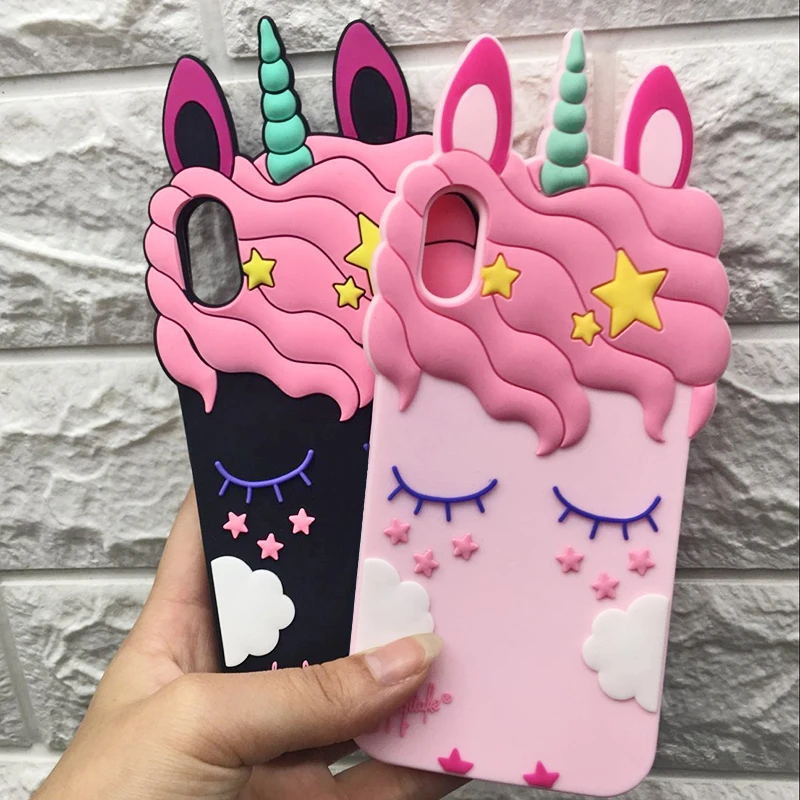 2018 3D Cartoon sexy ciglia rosa unicorno cavallo custodia per iPhone X 5 SE 6 6 s plus 7 8 plus nero bianco cover posteriore in gomma