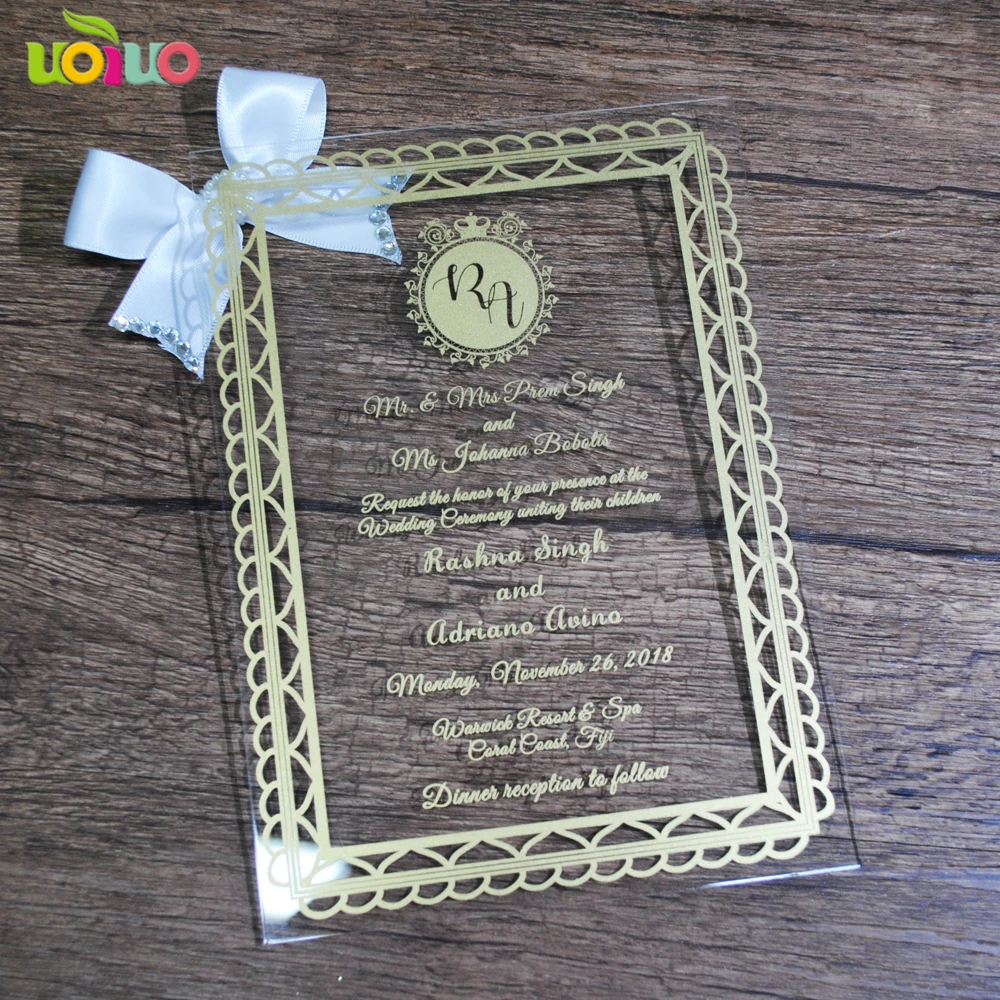 

Fancy personalized invitation acrylic cards cheap price wedding favor invitations model for your best choice