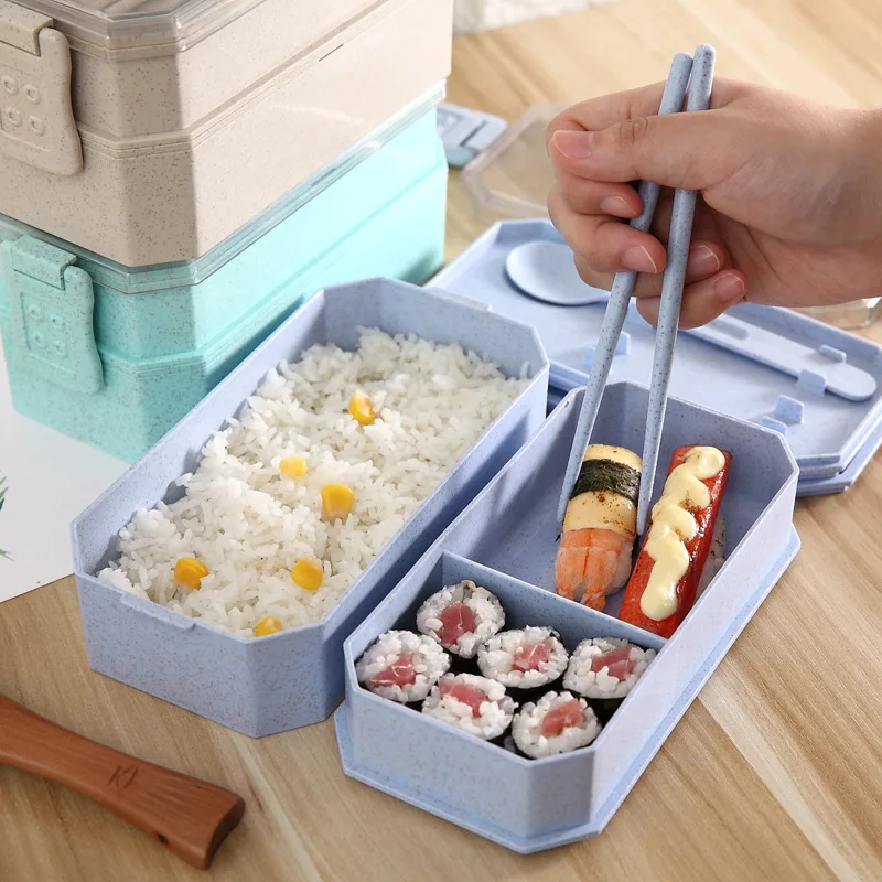 TUUTH Cute Lunch Box Double Layer Bento Box Microwave Heating Kids Snack Box Portable Dinne Food Picnic Food Container Box