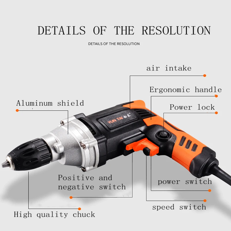 Imagem -04 - Broca Elétrica de Alta Potência Multifuncional Redução Dupla para Perfuração 220v 1380w