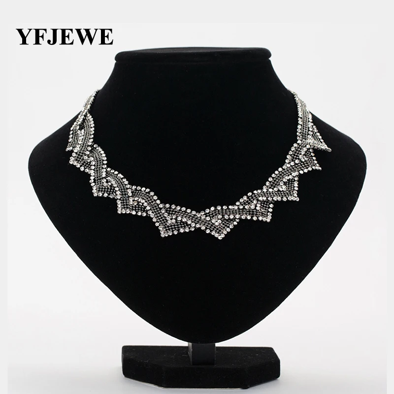 YFJEWE Fashion women necklace new Rhinestone spirally-wound personality triangle rhombus cutout necklace luxury N110