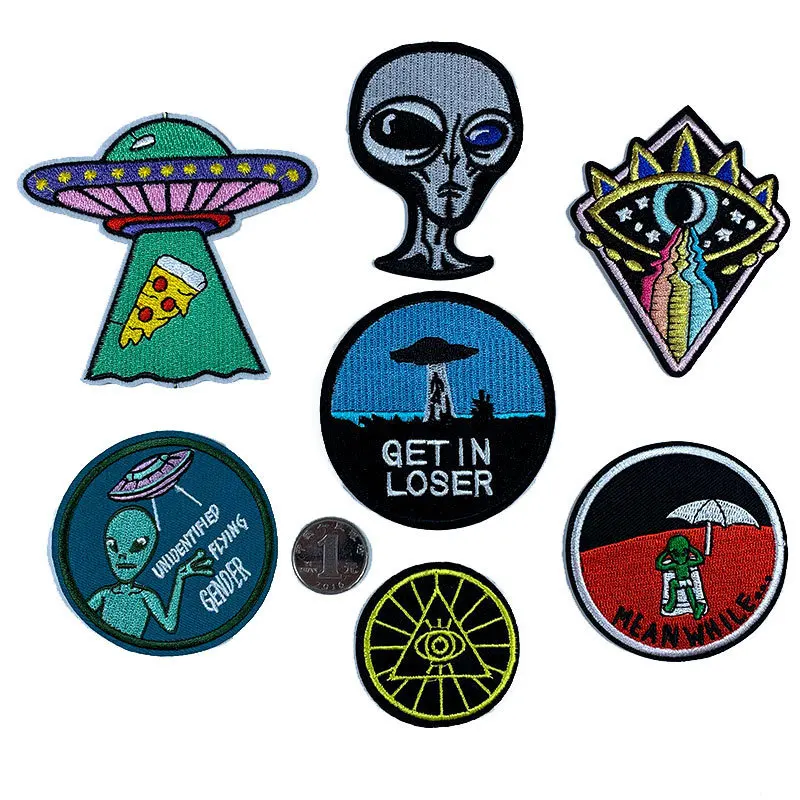 UFO Pilot Astronaut Space Airship Cloth Iron On Badge Mend Decorate Patch Jeans Jackets Bag Shoes Clothes Decoration Appliques