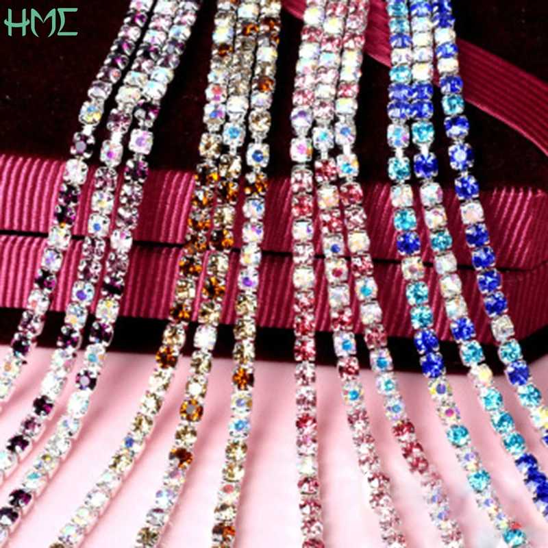 High Density Silver Base Claw Crystal Rhinestone Chain For Jewelry Making DIY Craft Sewing Clothes Wedding Party Decoration