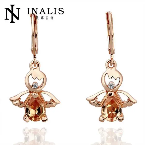 INALIS Angel Stud Earring Earings Fashion Gold Color Crystal Earrings for Women Nickel Free Wholesale Jewelry  E030