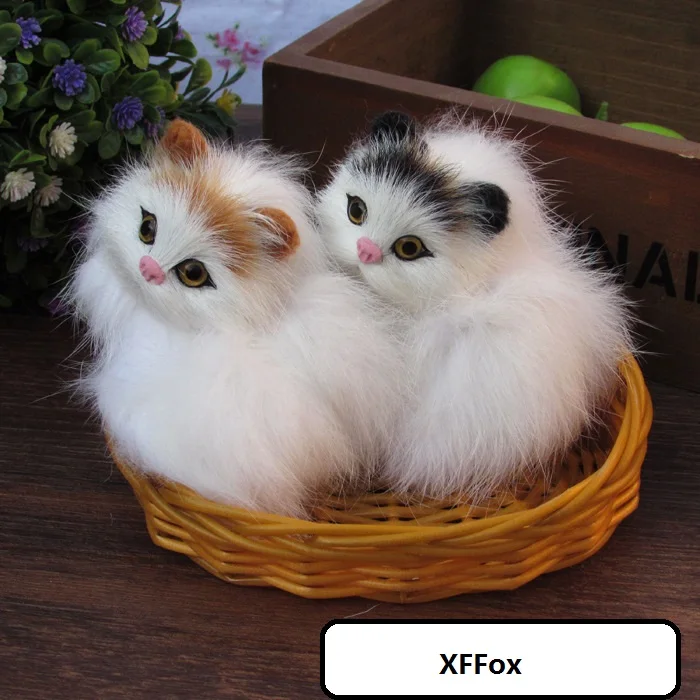 

a pair of real life mini cat model in a basket plastic&furs simulation cute cat doll gift about 10x5x8cm xf1205