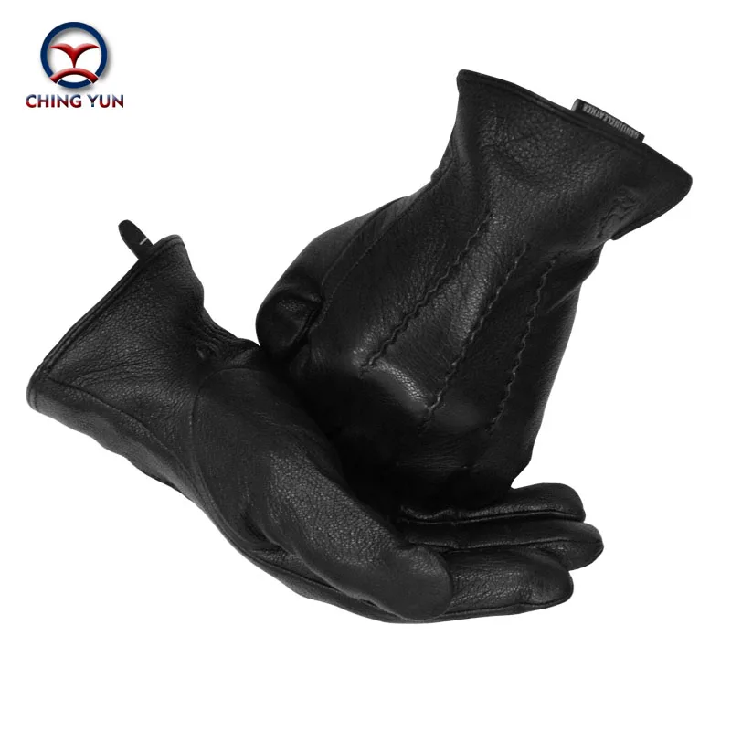 2024 Winter men deer skin leather gloves male warm soft black sewing design men mittens imitate rabbit hair 70% wool lining-07