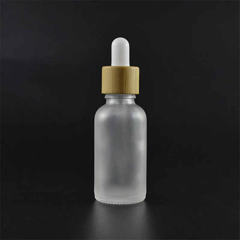 330pcs*30ml Clear Frosted black ,white, purple ,orange essential oil e liquid Bamboo wood lid glass dropper bottle