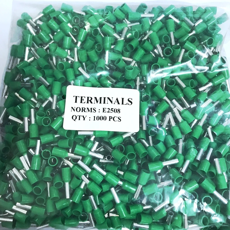 100PCS E2508 Tube insulating terminals AWG 14 Insulated Cable Wire 2.5mm 2 Connector Insulating Crimp Terminal Connect 9 Colour