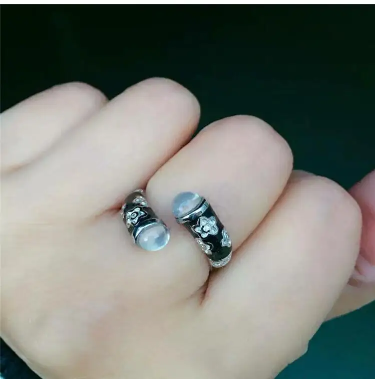 

Moonstone ring Free shipping Natural real moonstone 925 sterling silver Per jewelry 5*5mm 2pcs