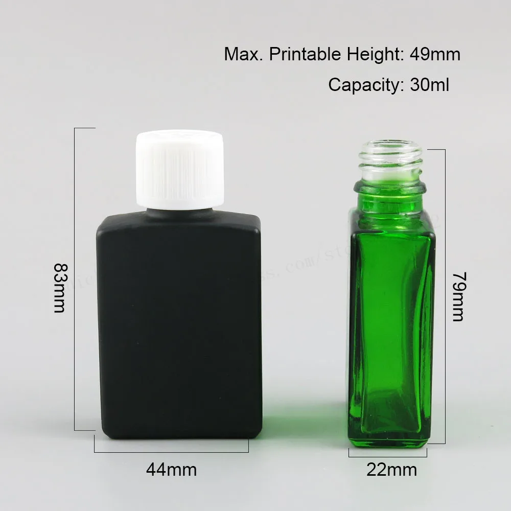 30ml 1oz Flat Square Glass Bottle With Black Childproof Cap Blue Green Red Clear White Amber Black Color