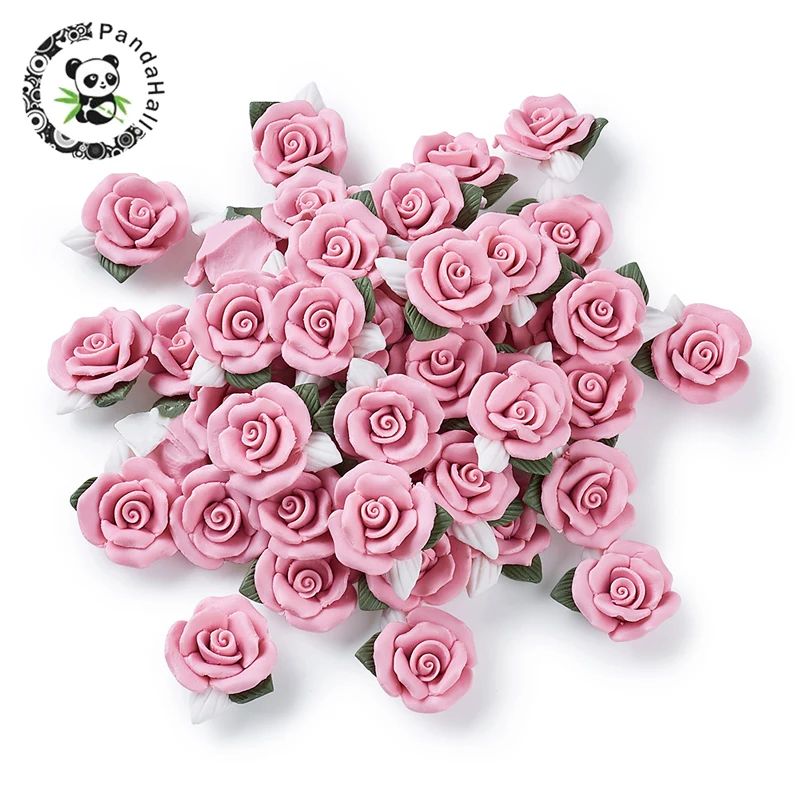 

20pcs Handmade Porcelain Cabochons China Clay Beads Rose Flower Pink For Jewelry Accessories Supplies Making Findings 23-25mm