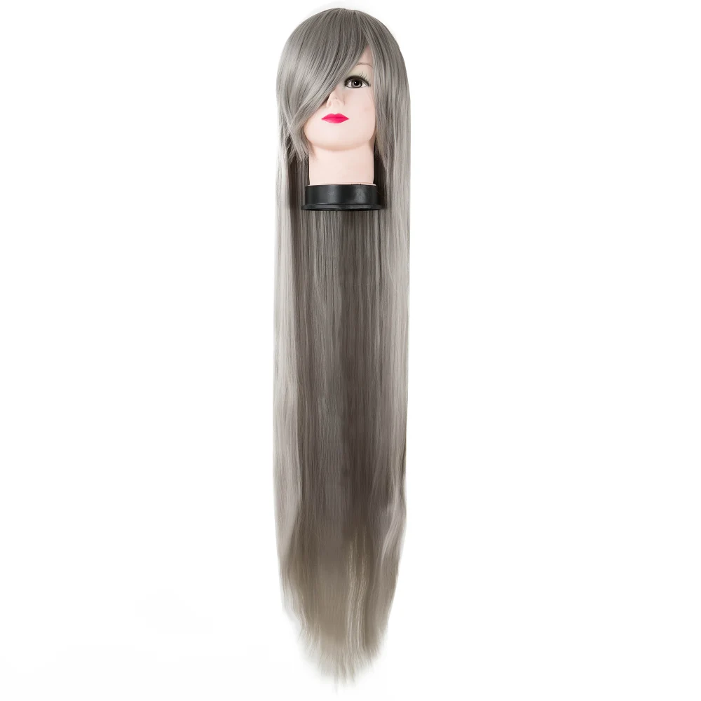 Peruca sintética azul escura longa, resistente ao calor, cabelo liso, fantasia de Carnaval Halloween, Cosplay Hairpiece, Fei-Show, 100cm, 40"