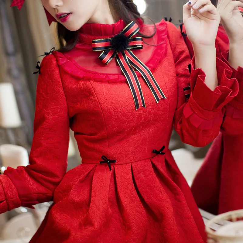 Princess sweet lolita red dress Candy rain Bow decoration a-line Stand collar ball top stile europeo design giapponese C16CD6196