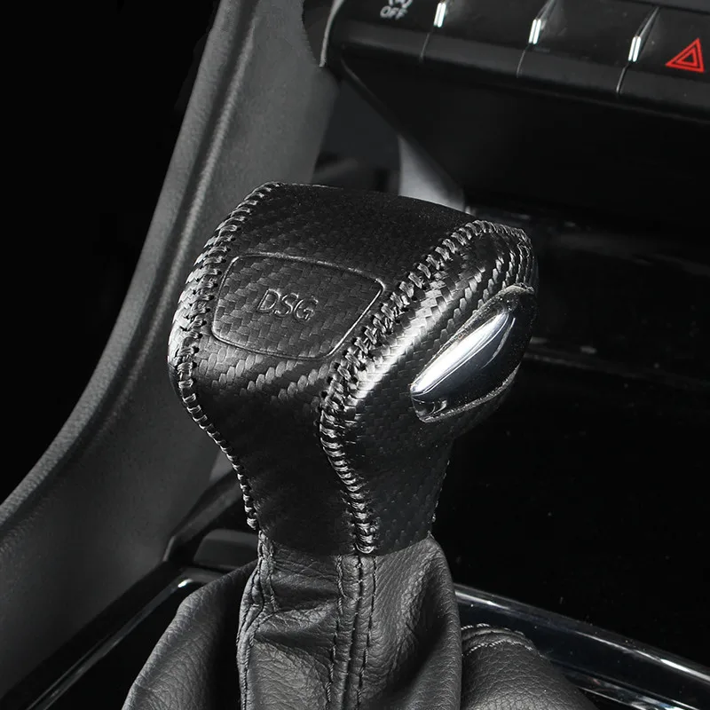 Genuine Leather Car Gear Shift Knob Collar Hand Sewing Cover for Skoda Kodiaq Styling Accessories