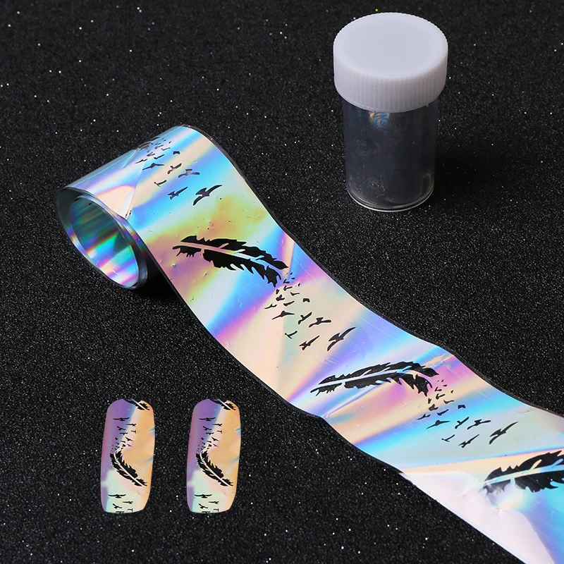 1Pcs 100*4cm Geese Feather Pattern Laser Design Nail Foils Transfer Foil  Manicure DIY Image Nail Sticker Tool