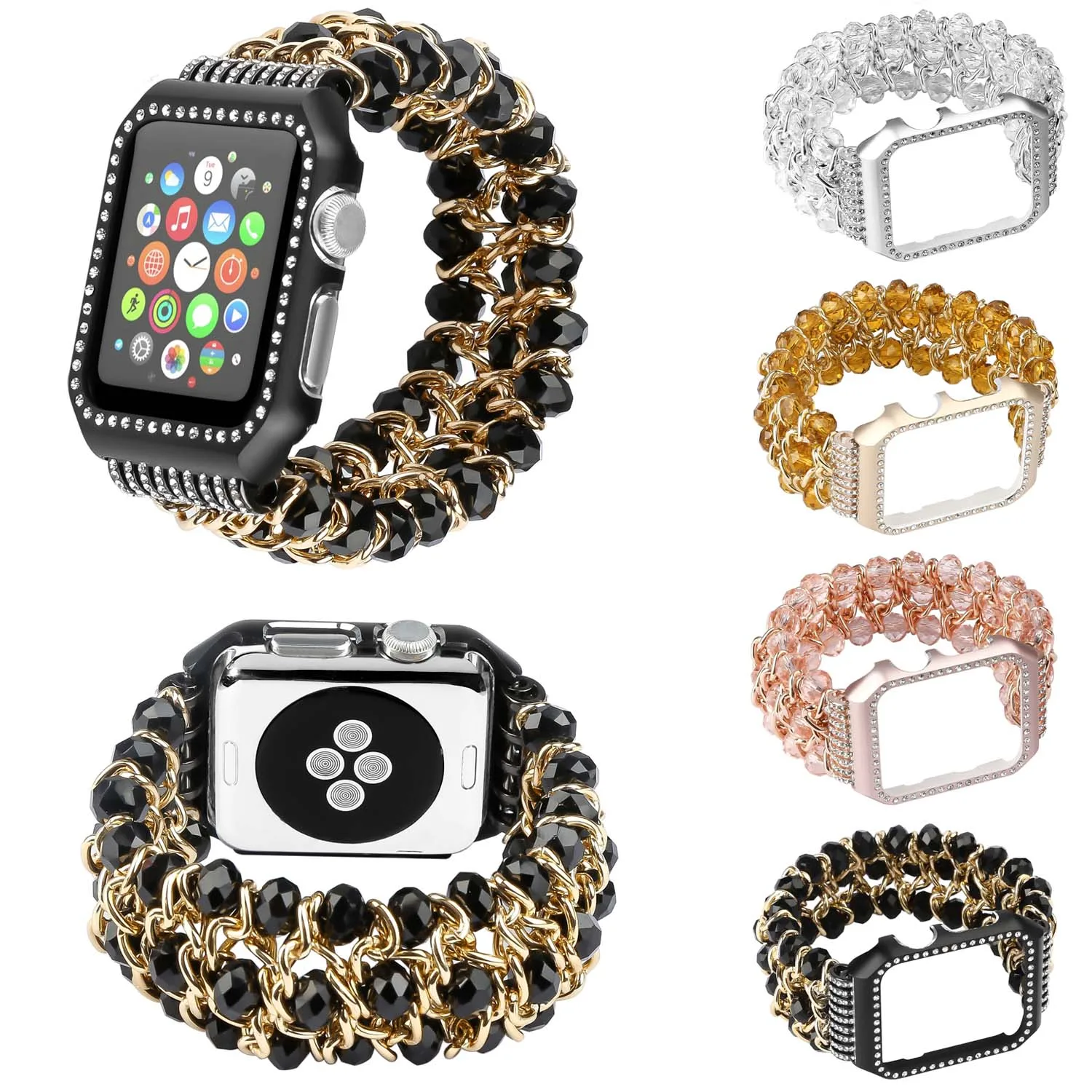 

Women's Jewelry Bracelet for Apple Watch 38/42mm Band Gold Chain Strap Diamond Case for iWatch Series 3/2/1 Cover