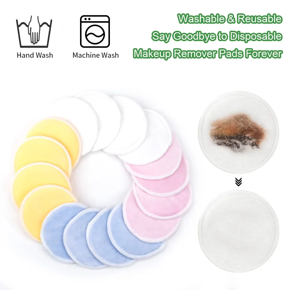 4/8/10pcs Reusable Cotton Makeup Remover Discs Washable Cotton Pads Microfiber Natural Bamboo Face Skin Care With Laundry Bag