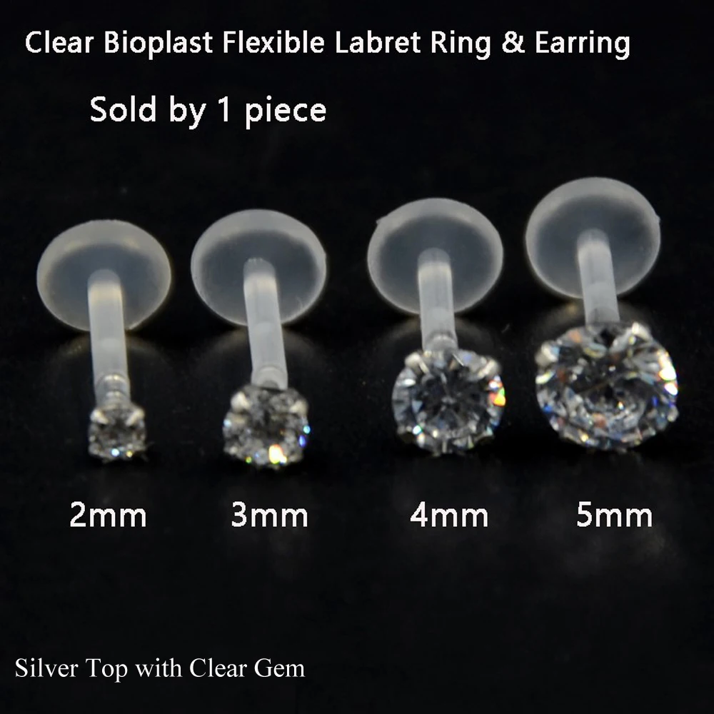 1pc Prong Set 2-5mm Zircon Ear Tragus Cartilage Flexible Bioplasti Labret Monroe Lip Stud Ring Piercing Jewelry