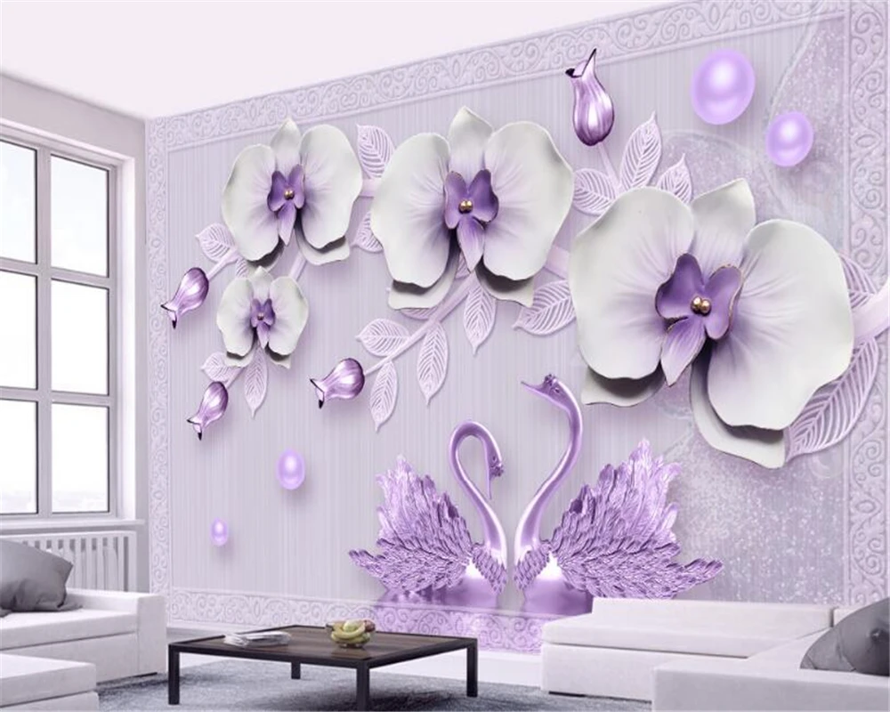 

Beibehang Custom Wallpaper Living Room Bedroom Mural 3d Luxury Butterfly Swan Romantic Jewelry TV Background 3d wallpaepr mural