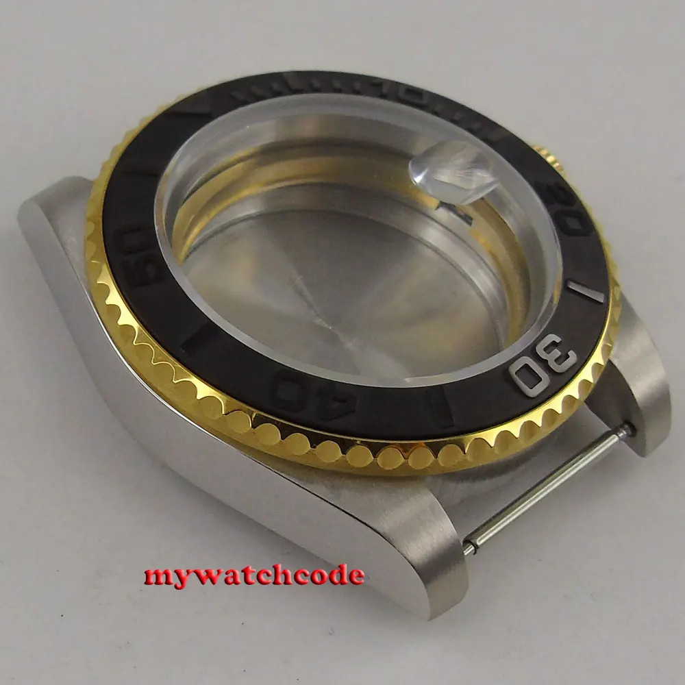 Caja de reloj dorada con bisel cerámico de cristal de zafiro de 40mm compatible con movimiento 2824 2836 C143