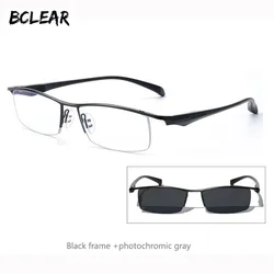 BCLEAR Fashion Photochromic Eyeglasses Men Business Half Rim Brand Titanium Alloy Myopia Eyewear Glasses Chameleon Gray Brown