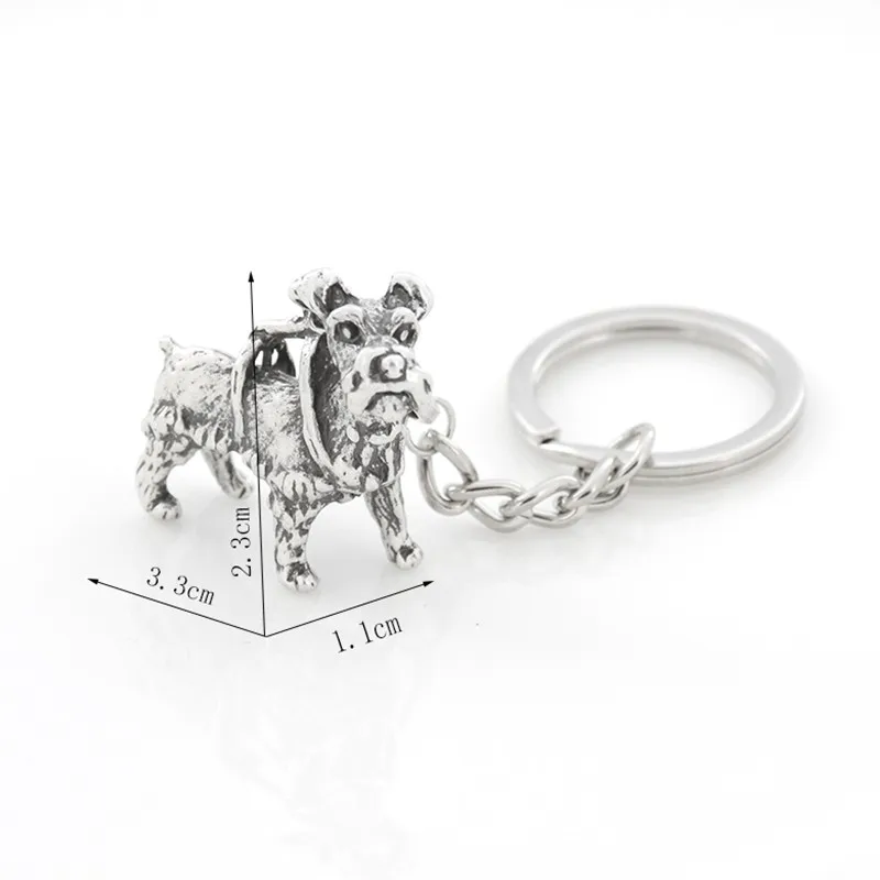 3D Cute Retro Miniature Schnauzer Keychain Vintage Metal Dog Key Chain Keyring Bag Charm Women Men Child Fashion Jewelry