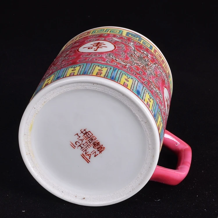 Traditional Chinese Jingdezhen Ceramic Blue and White Porcelain Mug Red/Blue/Yellow Tea Cup with Lid Drinkware 300ml