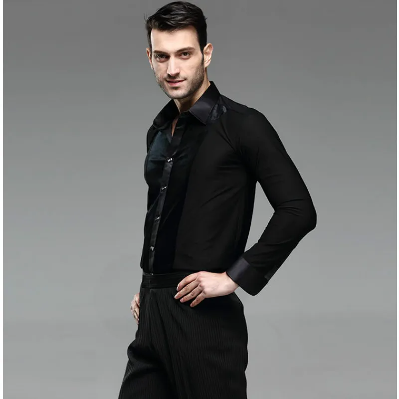 

New Ballroom Dance Tops Mens Latin Dance Shirts Lapel/Collar Practice/Performance Dance Wear Tops Long Sleeved Jacket B-5987