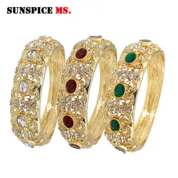 Gold Color Morocco Rhinestone Bangles For Women Arabic Ethnic Resin Open Cuff Bracelet Dubai Bridal Wedding Jewelry