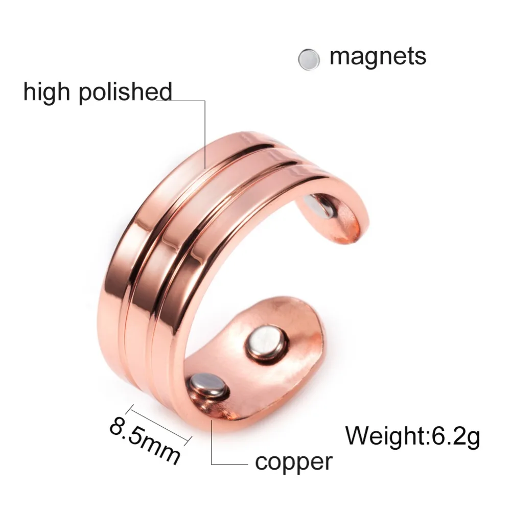 Vinterly Magnetic Copper Rings Men 8.5mm Wide Trendy Health Energy Cuff Adjustable Wedding Bands Ring for Arthritis Pain Relief