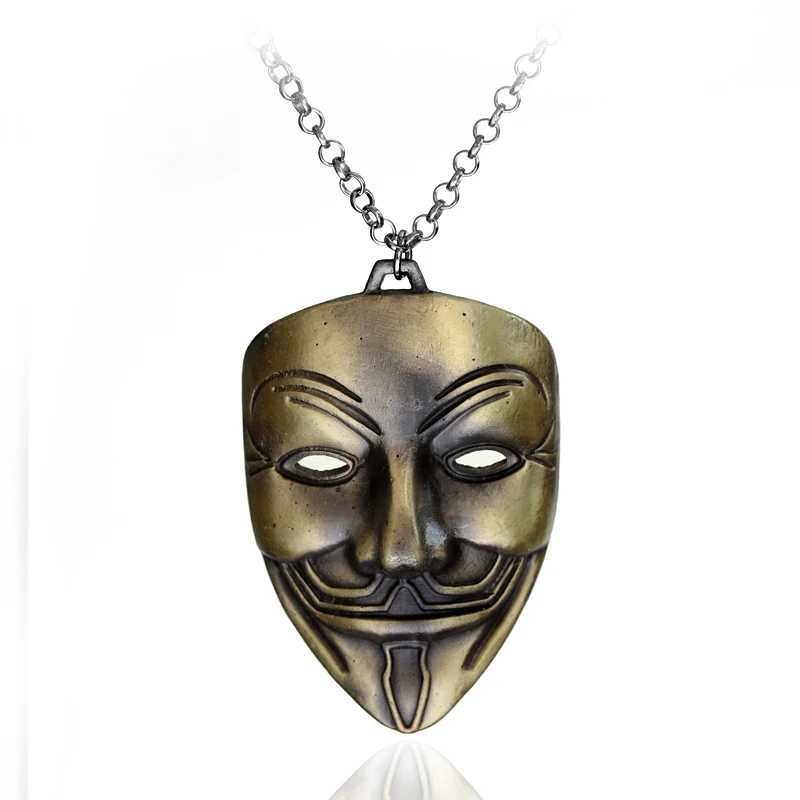 dongsheng Movie Jewelry V for Vendetta ANONYMOUS Mask Exaggerated Hacker Mask necklaces Trendy Jewelry For Men And Women