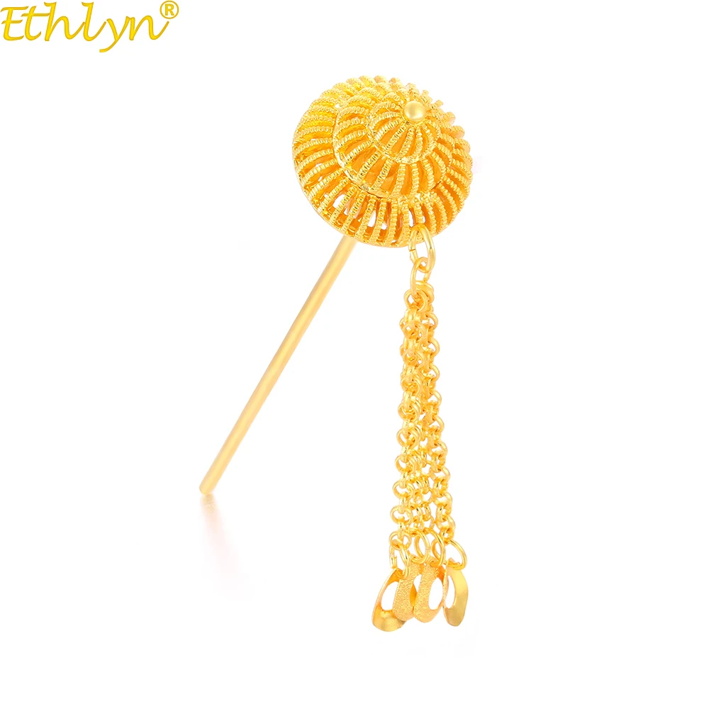 Ethlyn Ethnic Southeast Asian Thailand Indian Gold Metal Round  Tassel Hair Sticks Headpiece Hairpin for Women Hair Accessories