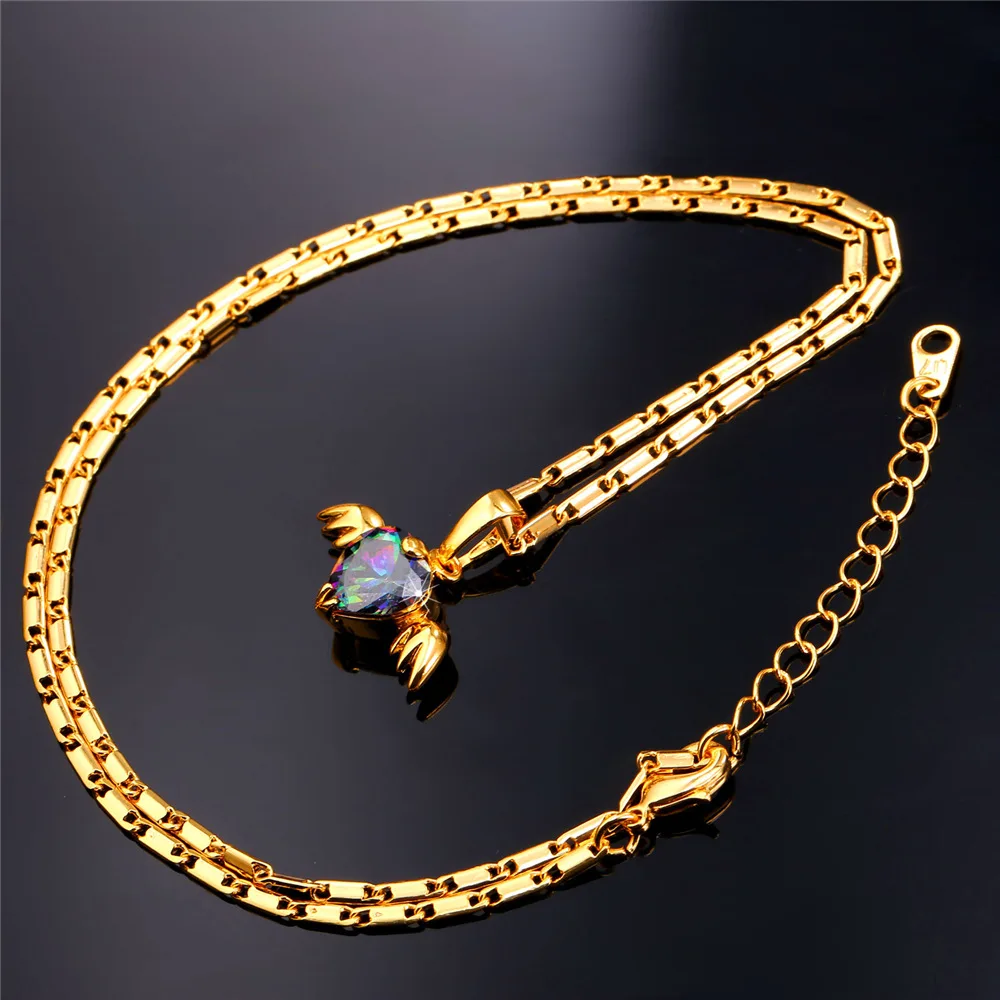 U7 New Angel Wings Necklace For Gift Romantic Gold Color Colorful Crystal Necklace Pendant Women Heart Jewelry P778 QC24