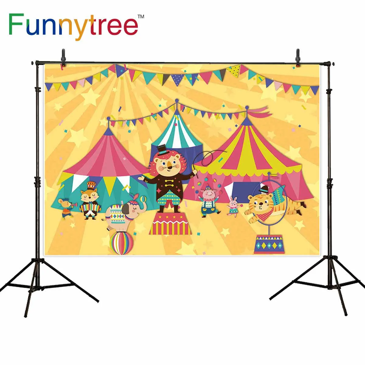 

Funnytree backgrounds for photography studio circus birthday flag tent cartoon animals stars children backdrop photocall prop