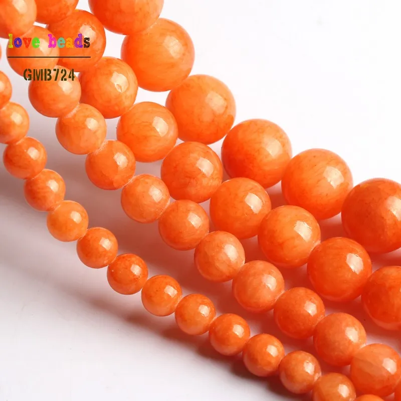 Wholesale Orange Jades Loose Round Stone Beads for Jewelry Making DIY Bracelet 15\'\' Strand 6mm 8mm 10mm 12mm