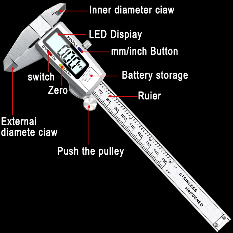 6-Inch 150mm digital calipers Stainless Steel Electronic Digital Vernier Caliper Metal Micrometer Measuring tool CALIPER