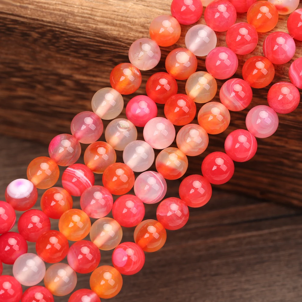 Red Beads Round  Natural Banded Agat Natural Stone Charm Beads For Jewelry Making DIY Bracelet Necklace 4 6 8 10 12 mm