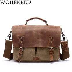 Men Bag Casual Canvas Work Office Briefcase Business Bag Male Large Portable Leather Shoulder Crossbody Laptop School Satchel