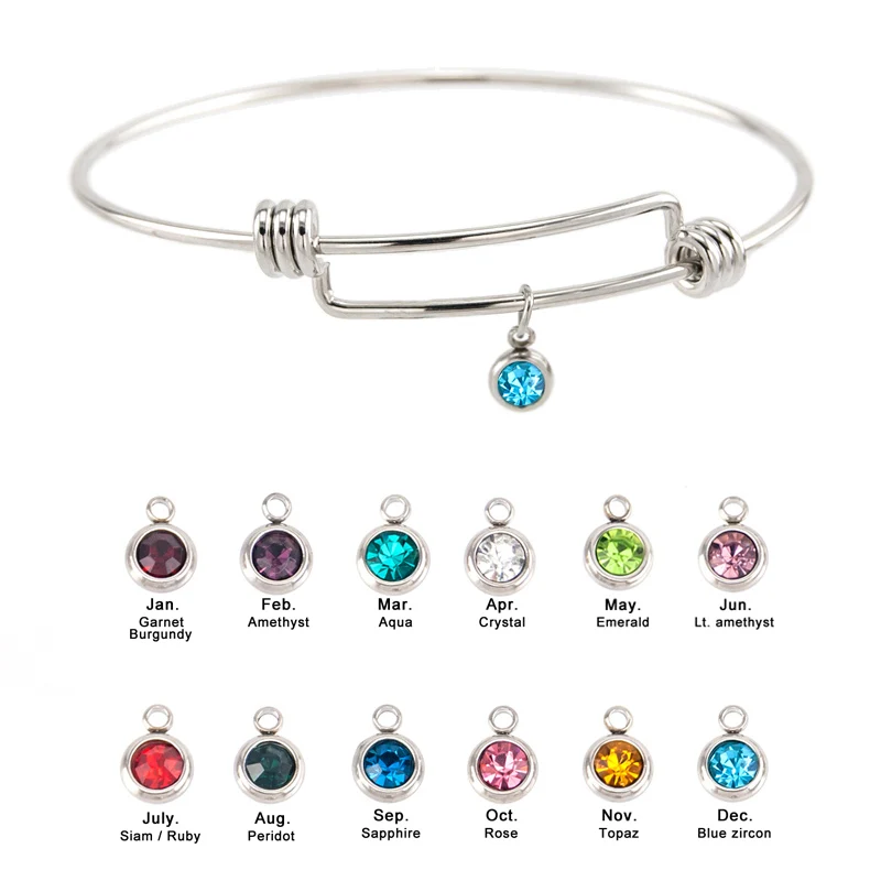 Simsimi stainless steel bracelet Bangle Build Your Own Birthstone Personalized Dangle Expandable Wire Adult Bangles