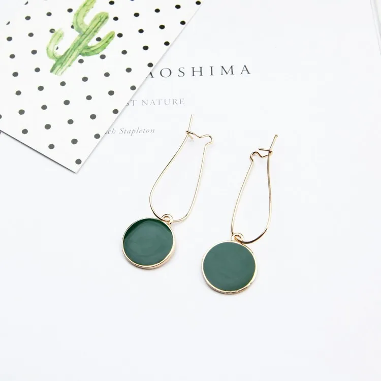 Punk 2018 New Fashion Earrings Geometric Wild Green Circle Fresh Girl Heart-shaped Ladies Earrings Wholesale Sales