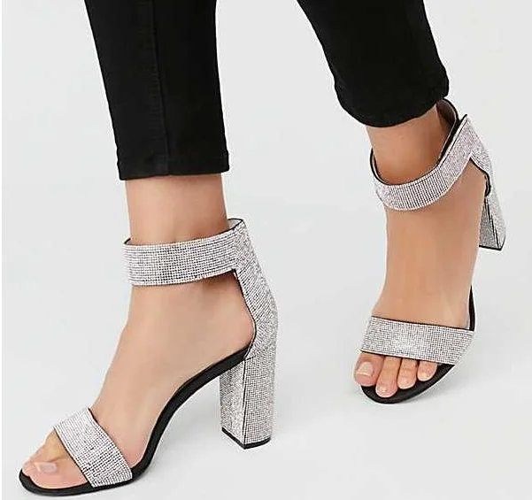 

Free Shipping Women Sexy Black Nude Blue Crystal Diamond Bling Bling Peep Toe Square Heel 100 mm Hook Loop Sandals Lady Shoes