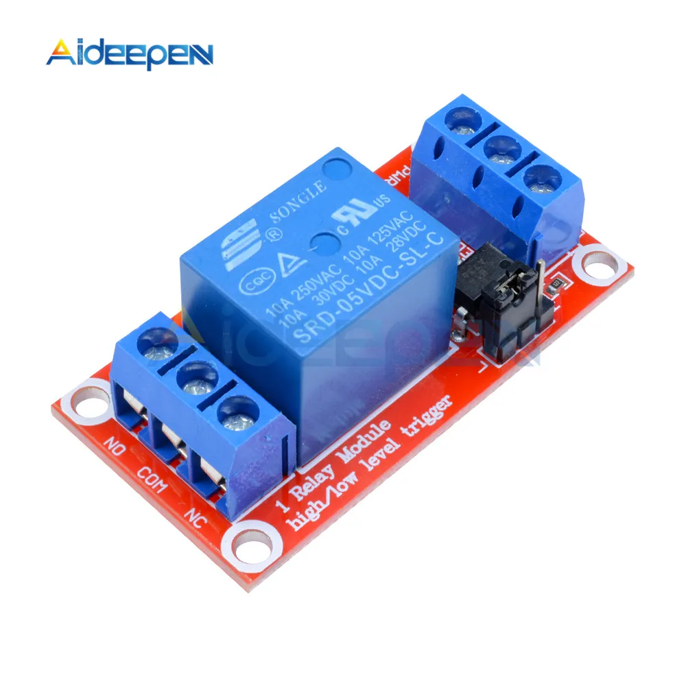 Ein 1-Kanal-Relaismodul DC 5V 9V 12V 24V mit Hoch- und Niedrigpegel-Trigger, Relaissteuerung mit Optokoppler, rot – Detail 1